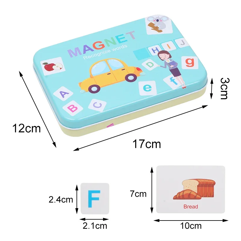 어린이 교육 장난감 철 상자 자기 퍼즐 알파벳 단어 맞춤법 조기 교육 학습 게임 몬테소리 재료