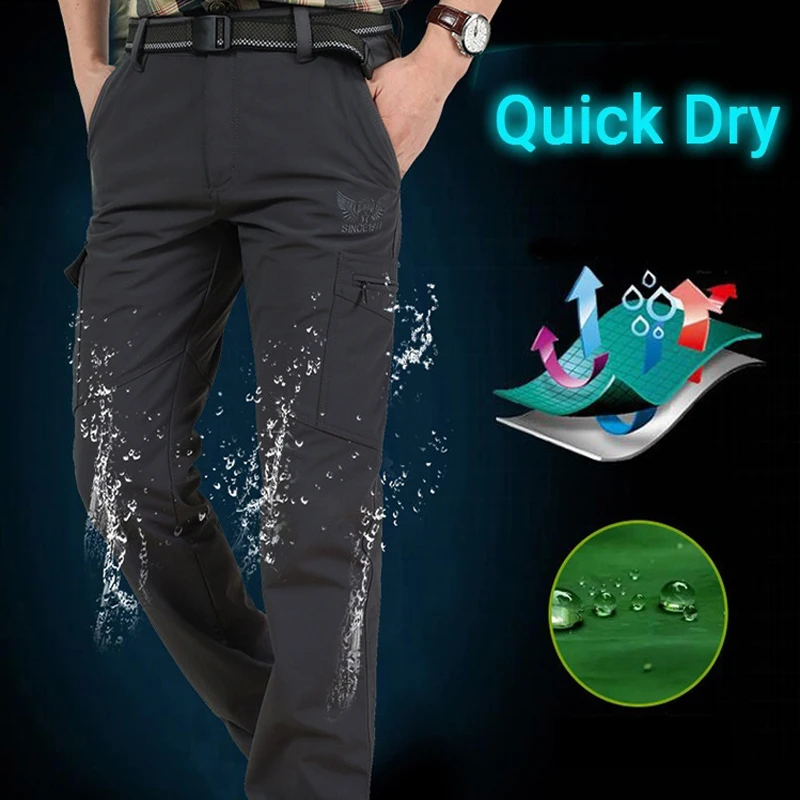 Quick Dry Cargo Pants Men Summer Breathable Lightweight Waterproof Tactical Pants Male Casual Long Trousers