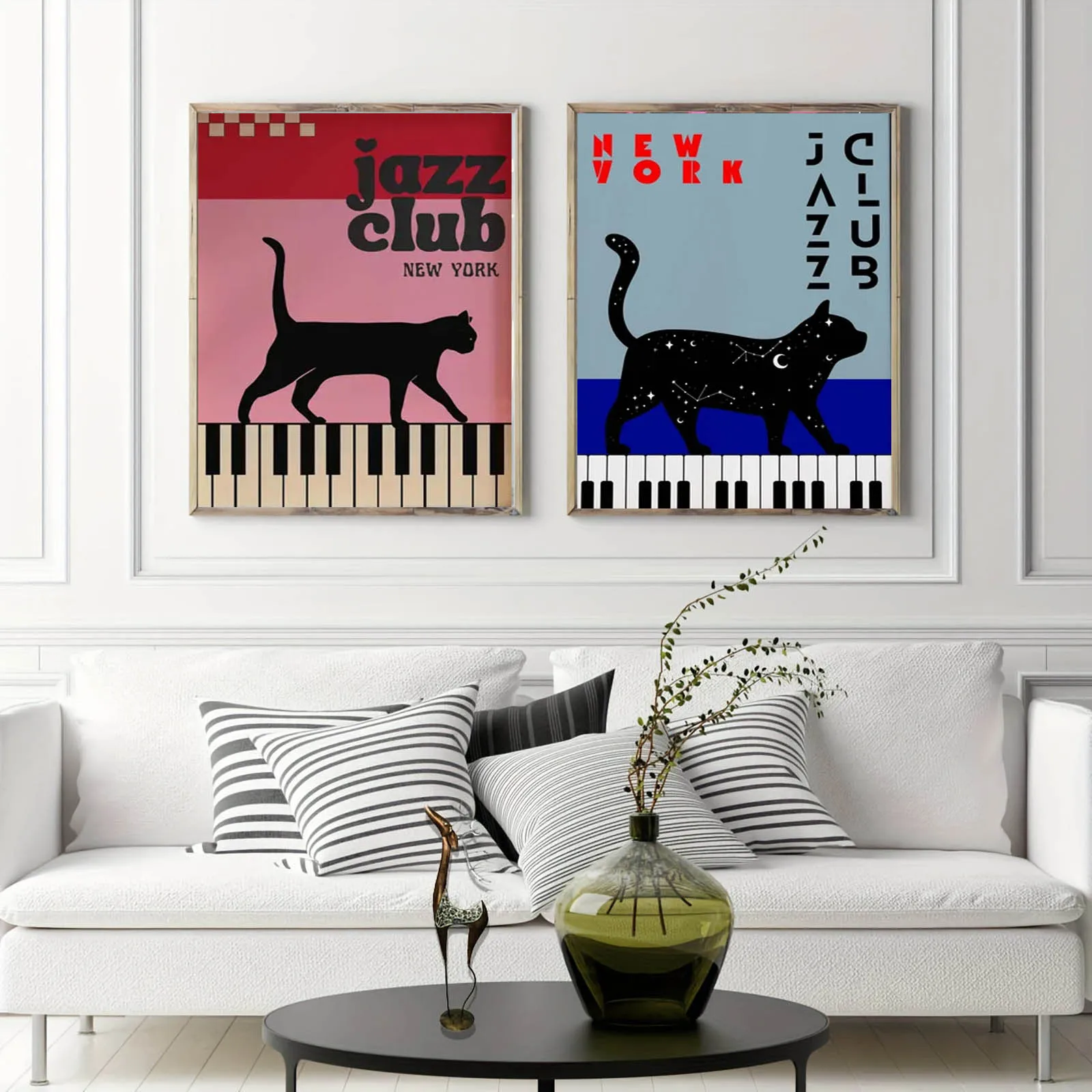 1pc Black Cat with Piano Canvas Art Poster Fortune Cat Simple Canvas Painting Wall Art for Bedroom Living Room Home Office
