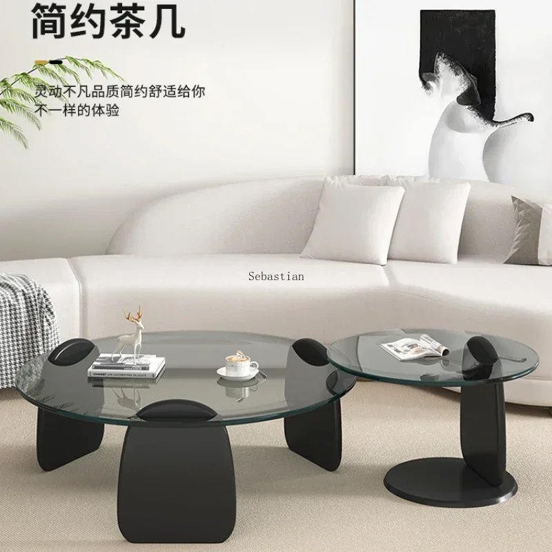 Tempered Glass Coffee Table Creative Combination Living Room Balcony Sofa Coffee Tea Table Small Apartment Round Edge Table