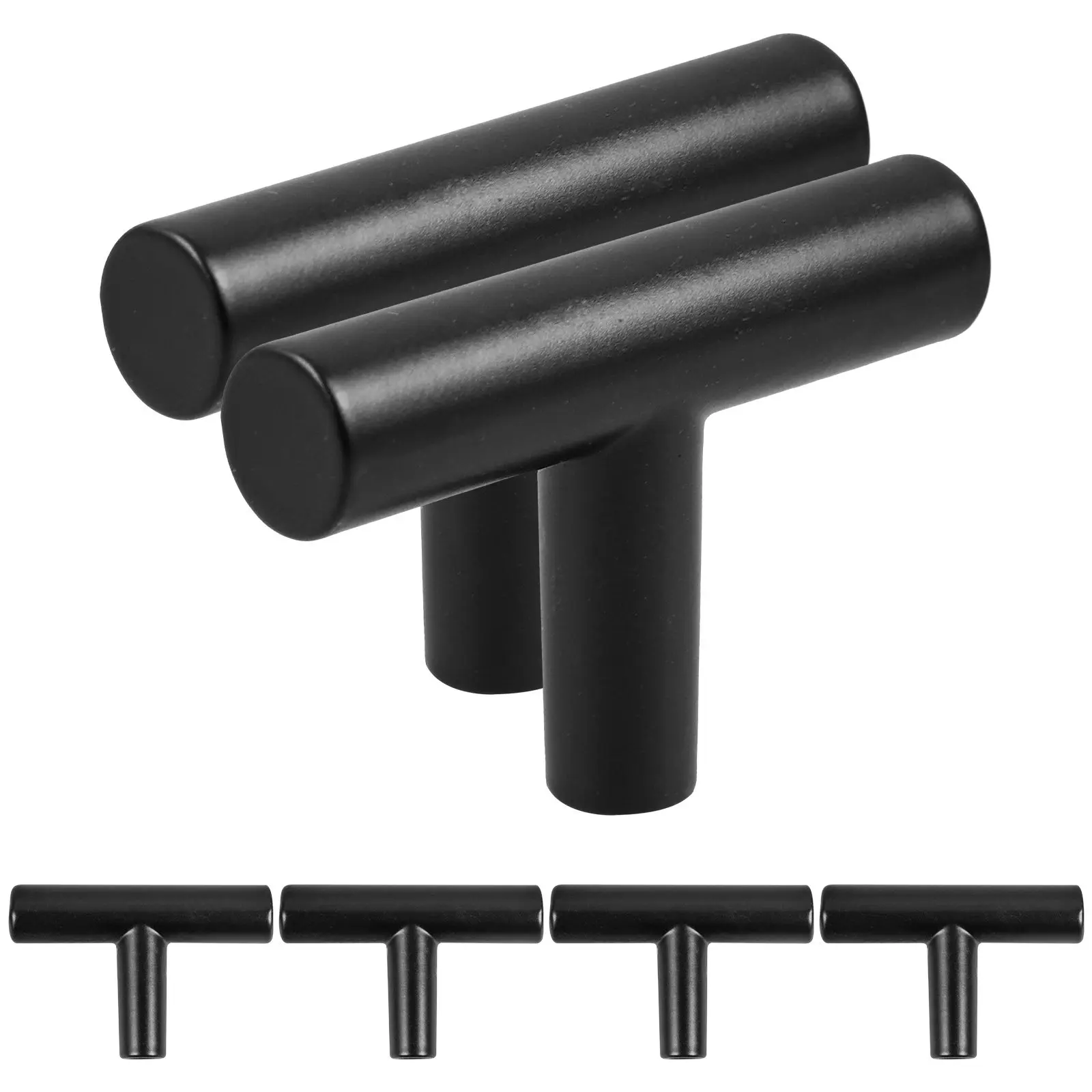 Lot de 6 poignées de meuble en aluminium noir mat, robustes, style T, pour portes de grange, commodes, armoires, tiroirs, cuisines et salles de bain