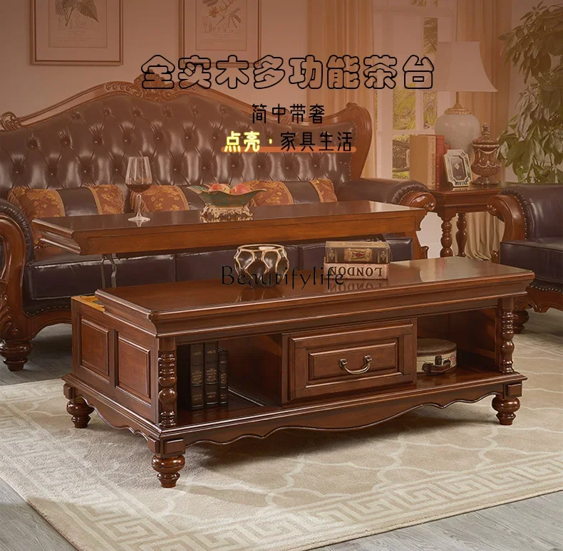 

0 American-style Coffee Table Pure Solid Wood European-style Tea Table Vintage