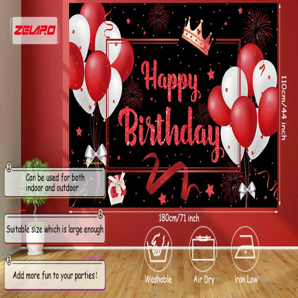 Red Birthday Banner Decorations Balloons Party Decorations Photo Booth Background for Women Girls Birthday Anniversary Party Sup