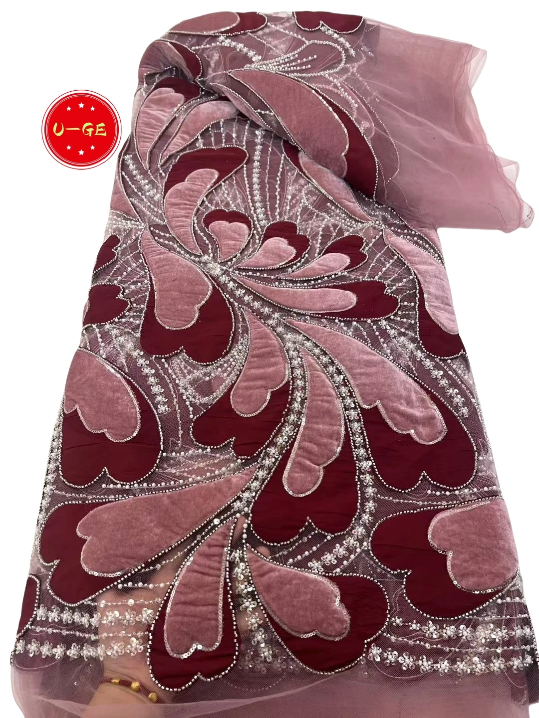 

2026Soft Embroidered Cotton Velvet Fabric with Stones for Wedding Evening Dress Delicate Sandwiched Design Best Quality U_Ge7891