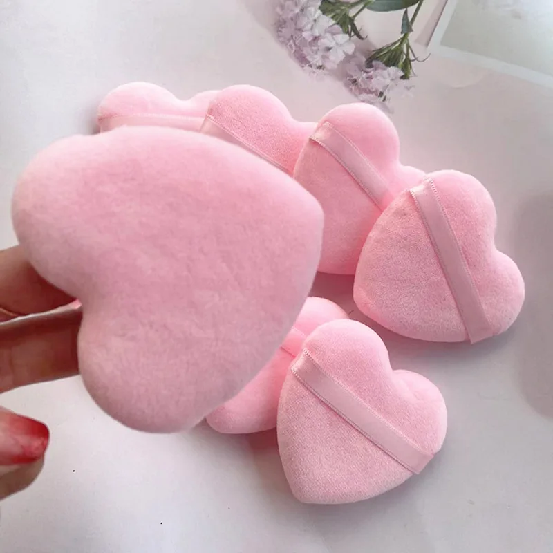 6개 하트 모양의 순수 코튼 파우더 퍼프 세트 - 부드러운 메이크업 적용을 위한 매우 부드러운 벨벳 블러셔 및 루스 파우더 애플리케이터