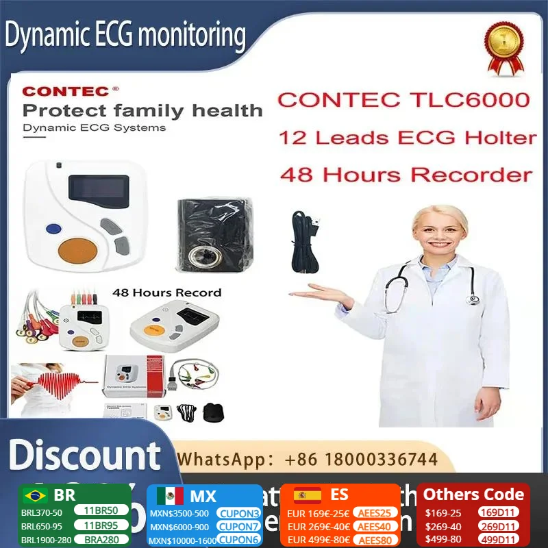 

CONTEC Dynamic 12 Leads ECG Holter Systems 48 Hours Recorder,2GB Card,​Analyzer Software(Download Online) TLC6000