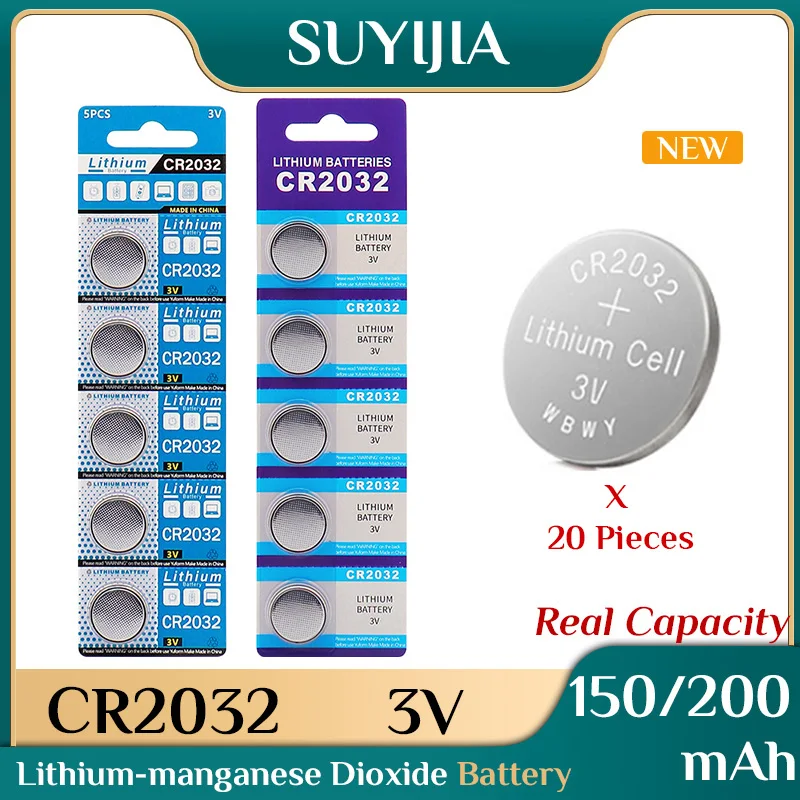 20PCS Button Coin Cell 3V CR2032 CR 2032 Lithium Battery DL2032 ECR2032 BR2032 for Toy Car Remote Control Calculator Motherboard