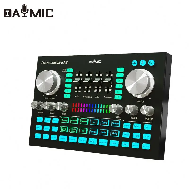 USB Sound Card External BT Live Sound Card With 48V Power Supply Multifunctional Audio DJ Mixer Microphone Volume Adjustment