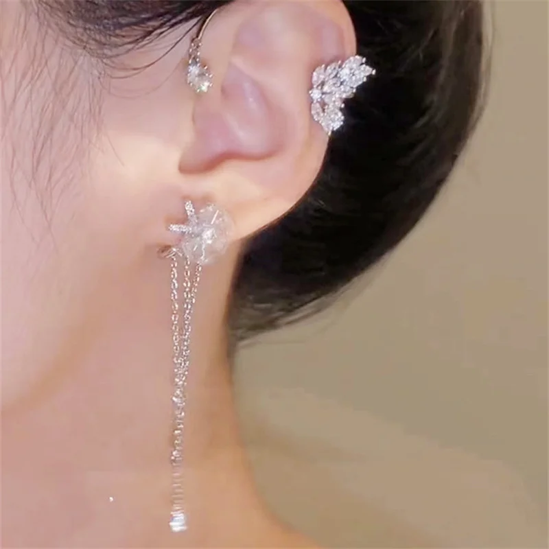 

Ear Clips For Women Non-Perforated Zircon Flower Shape Turning Bone Clip Ear Hooks Party Gift Fine Jewelry Sweet Accessories