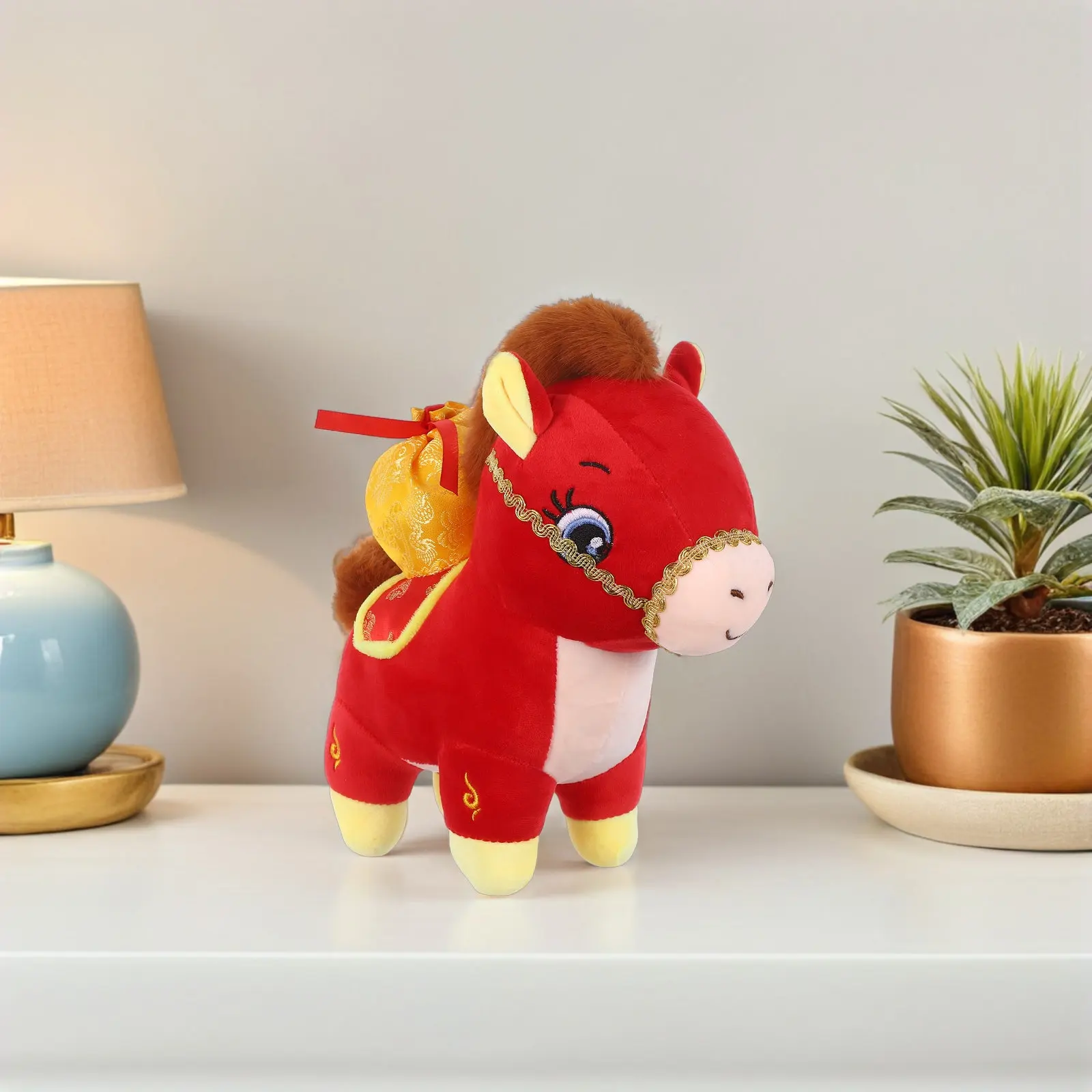 2026 Year of The Horse Red Soft Stuffed Animal Mascot 28Cm for Spring Festival Home Office Desk Decor Lunar New Year Zodiac