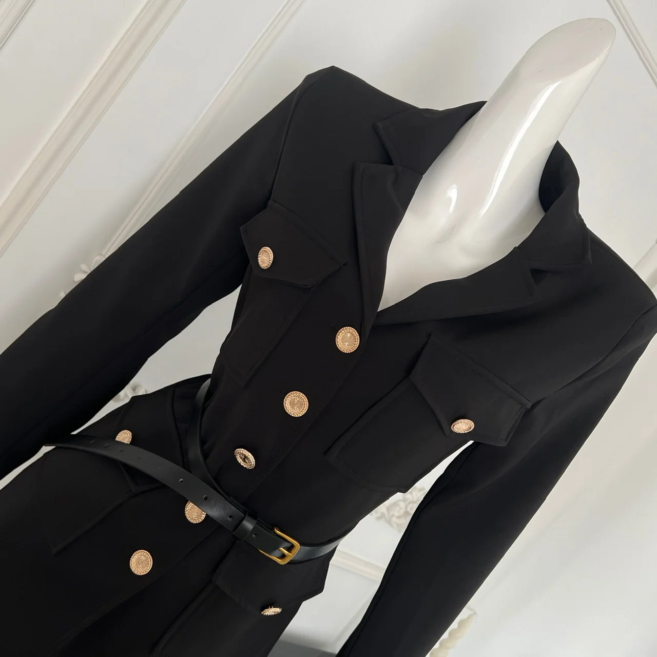 Women's Spring Autumn Turn Down Collar Long Sleeve Pockets Suit Jacket Lady Vintage Streetwear Black Single Breasted Jacket