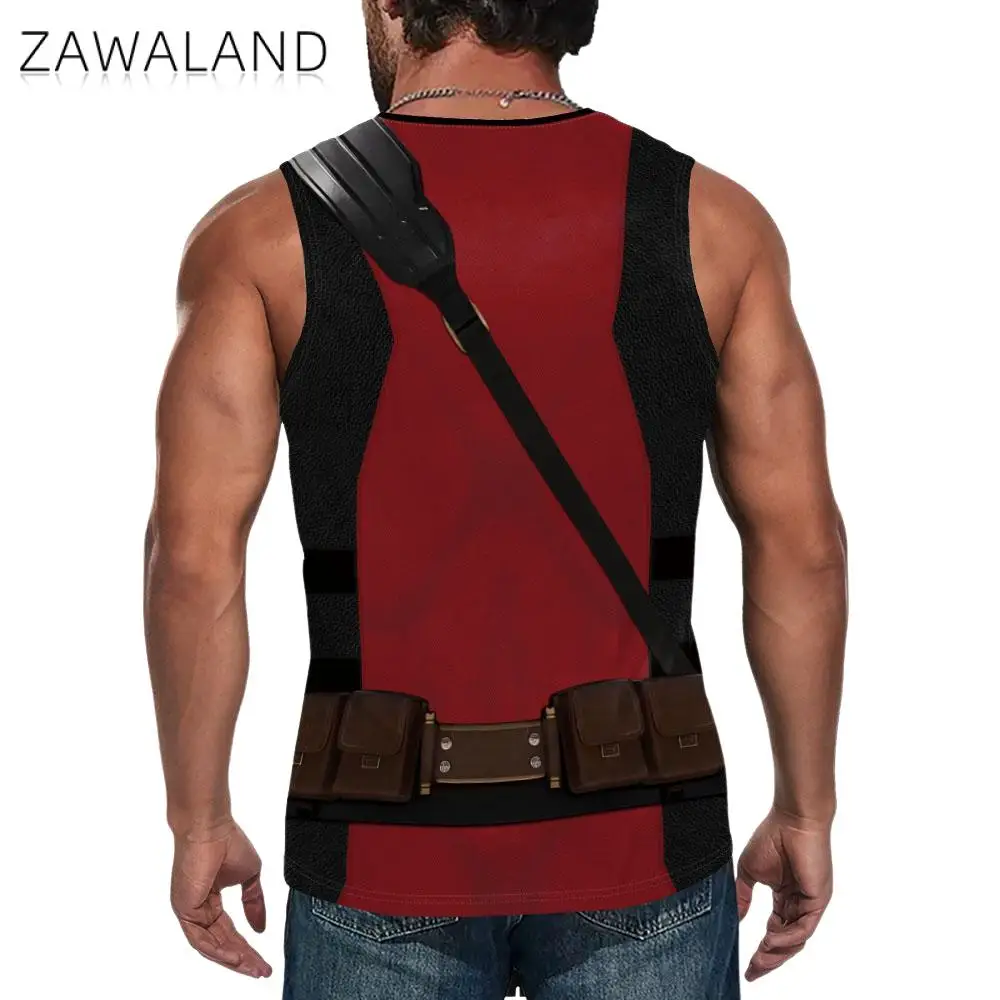 Zawaland Deadpool Wolverine Tank Tops for Men Cosplay Costume Fitness Shirts Superhero 3D Print Top Gym Halloween Clothes