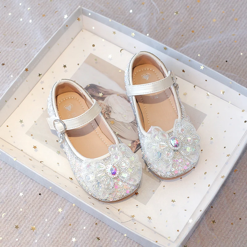 Toddler Girls Glitter Party Leather Shoes 2026 New Spring Kid Dress Shoes Soft Sole Simple Trendy School Performance Dance Shoes