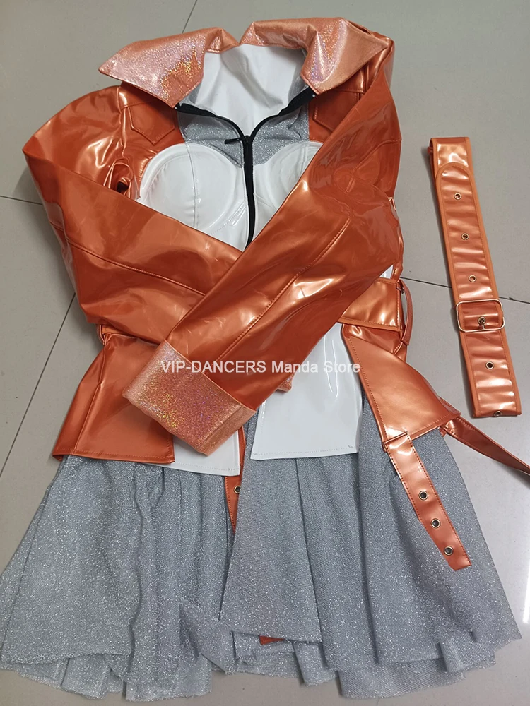 Orange Gogo Dancer Clothing Nightclub Bar Party Clothes Carniva Halloween Stage Performance Costume Drag Queen Outfit VDL1058