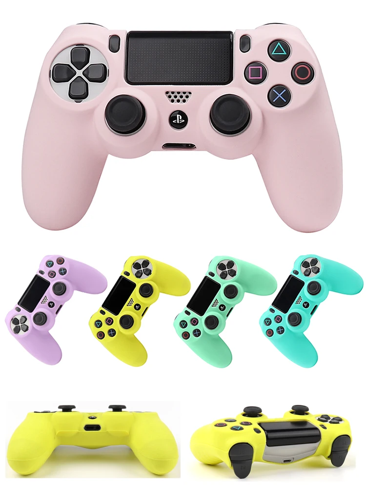 Housse de protection en Silicone souple pour manette Playstation 4, étui pour manette de jeu PS4 avec capuchons de poignée de Joystick
