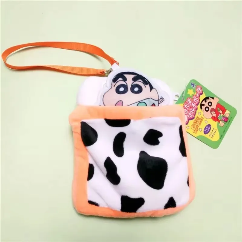 Monedero de Anime Crayon Shin-chan, billetera telescópica de felpa con dibujos animados para niños, tarjetero de felpa de Anime con cordón, bolso colgante Kawaii