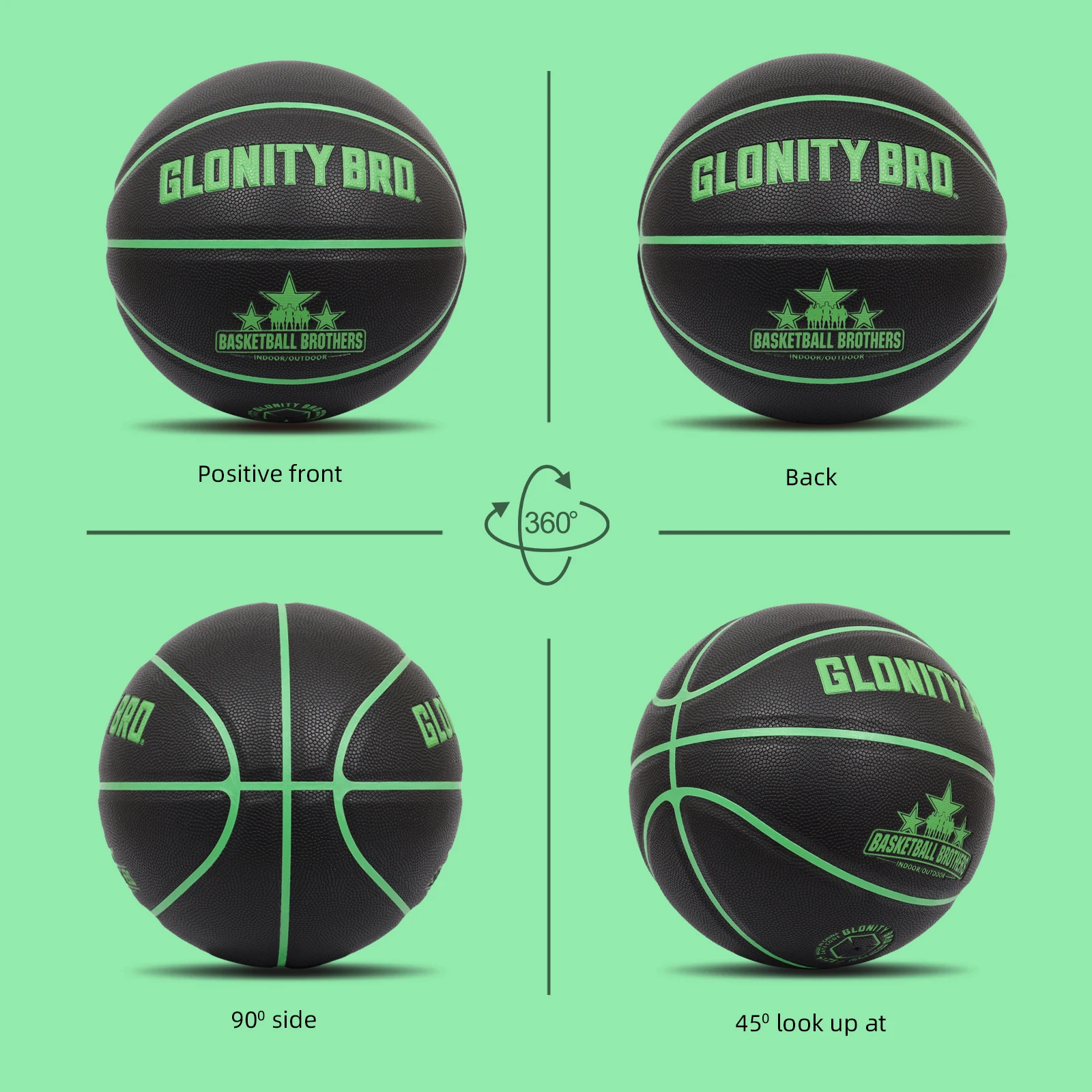High Quality Pu Composite Basketball Standard Size 7 Durable In&Outdoor Game Ball For Adult Teenager Team Basketball Black-Green