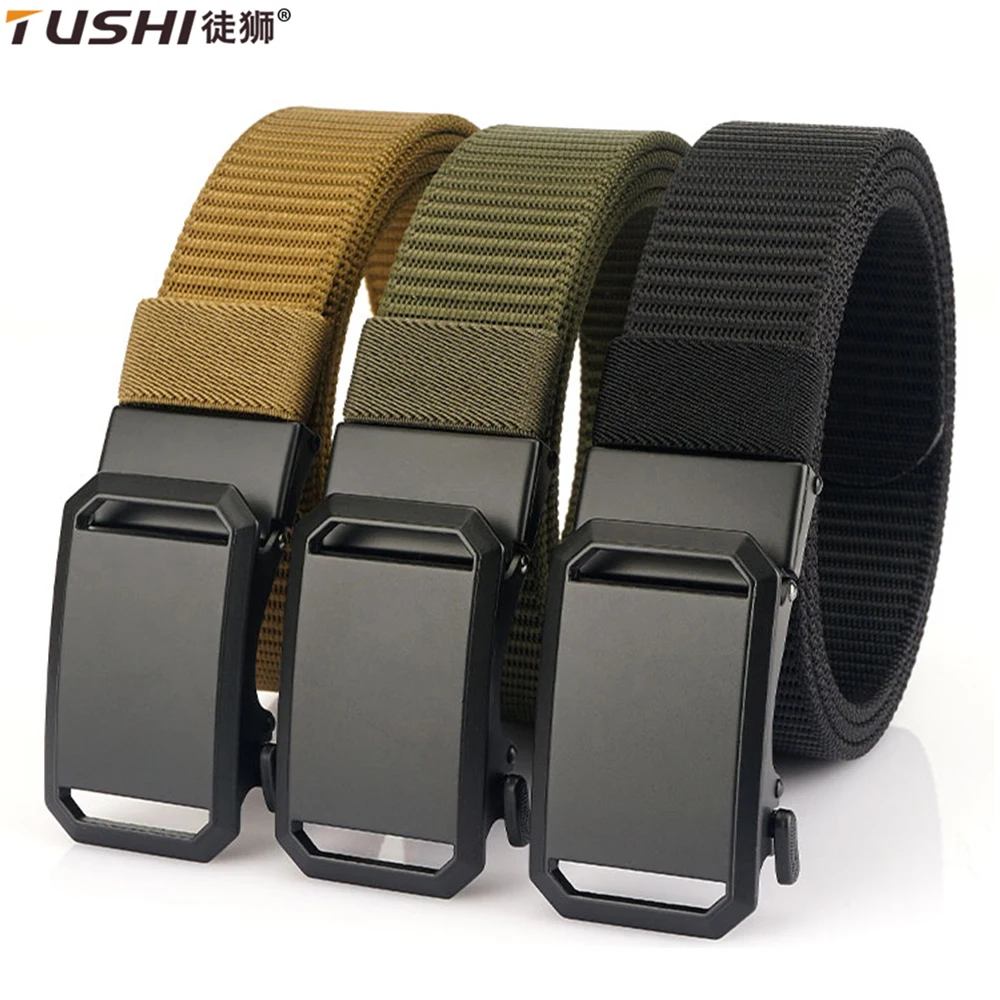 TUSHI Tactical Belt for Man Golf Outdoor Casual Canvas Belt Training Trouser Belt Wide Automatic Buckle Nylon Belt Hunting Sport