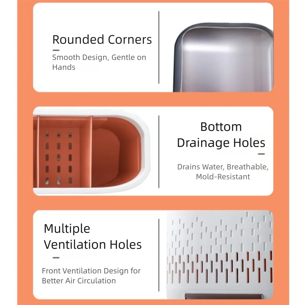 

Настенный органайзер для посуды, пылезащитный откидной верх, ложка, вилка, коробка для хранения палочек для еды, без перфорации, сливная полка для столовых приборов с крышкой