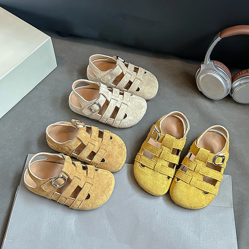 

Summer Children Suede Candy Color Sandals Minimalist Hollow-out Unisex Boys Girls Stylish Leisure Sliders