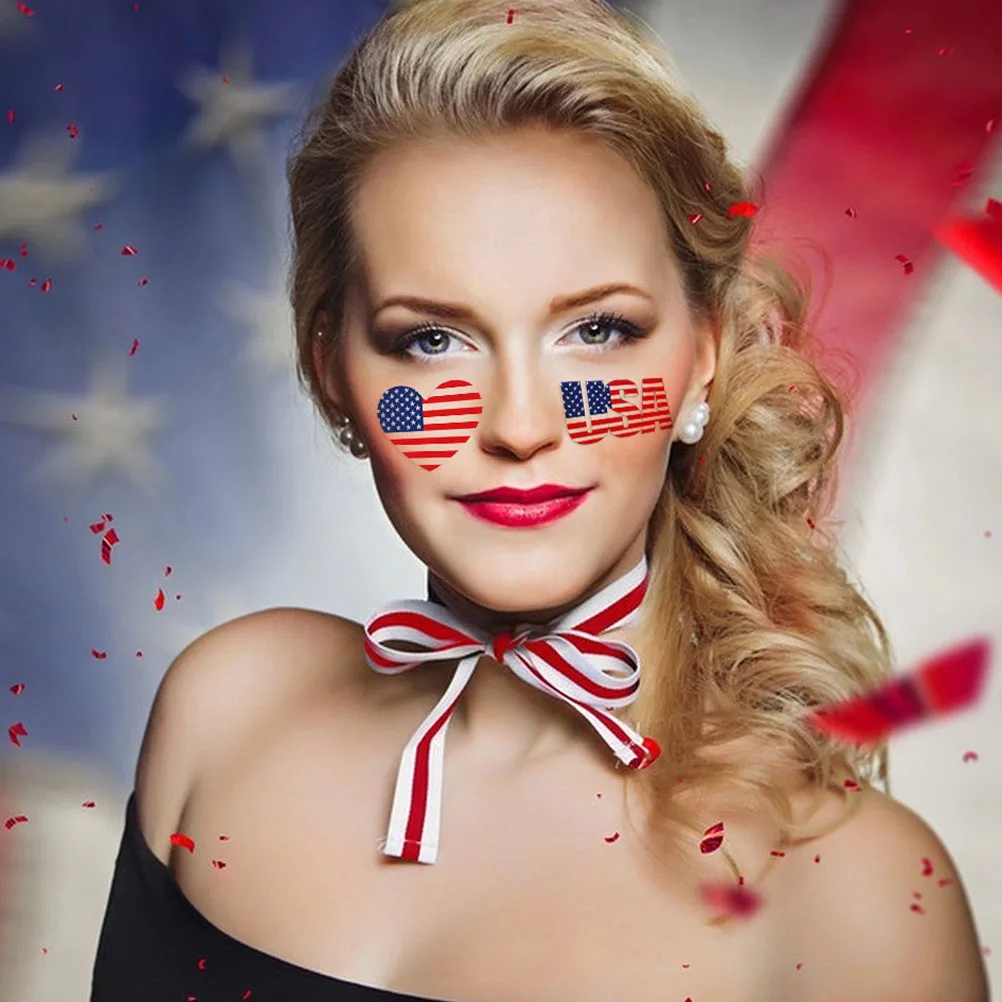 

10pcs Independence Day Face Stickers Patriotic Body Tattoos Washable American Flag Tattoos for Women Men Festival Decoration
