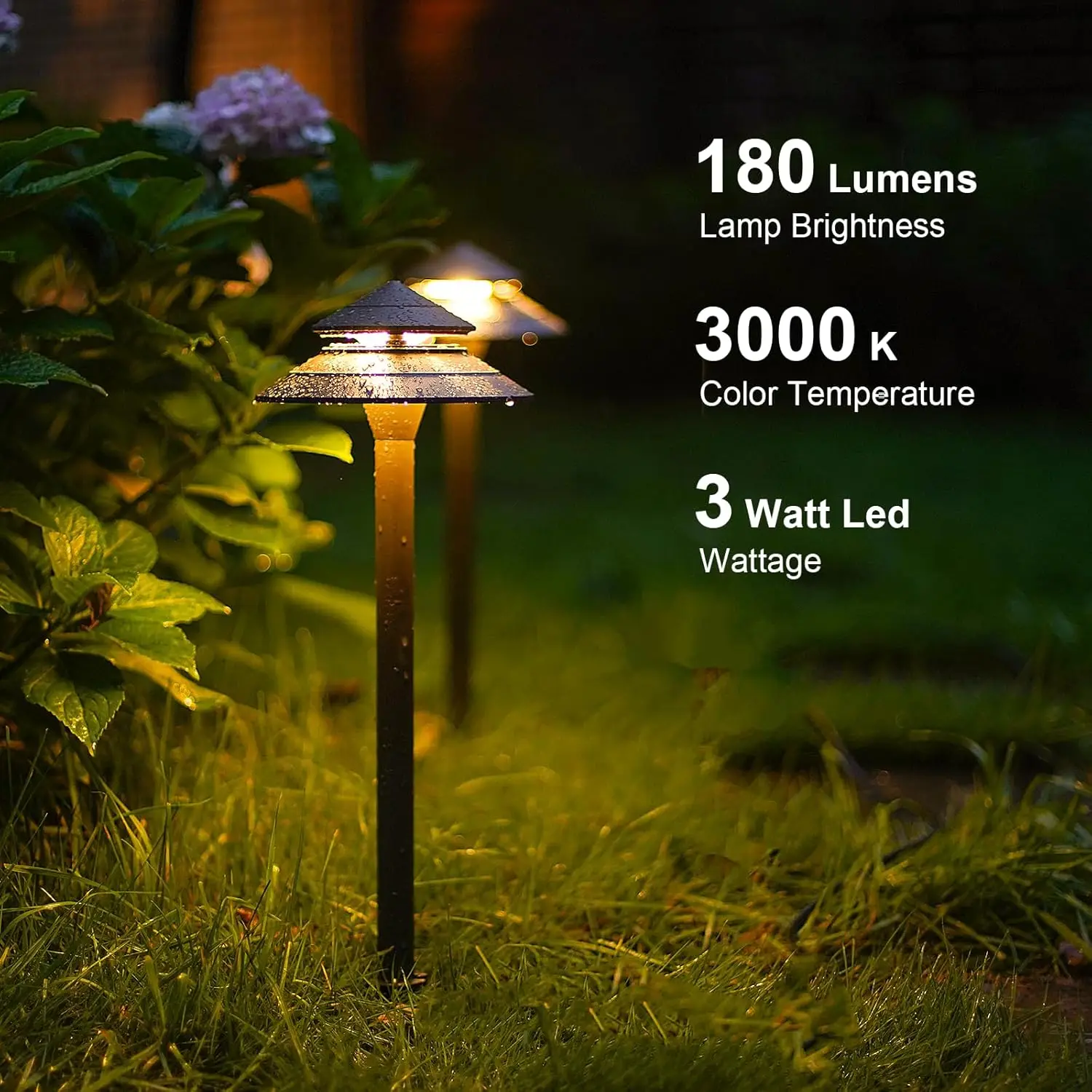 Pathway Lights Kits 3W LED 8PK Outdoor Low Voltage Landscape Lighting 180 Lumen Hardwired 2 Tier Pagoda Path Light 3000K Warm Wh