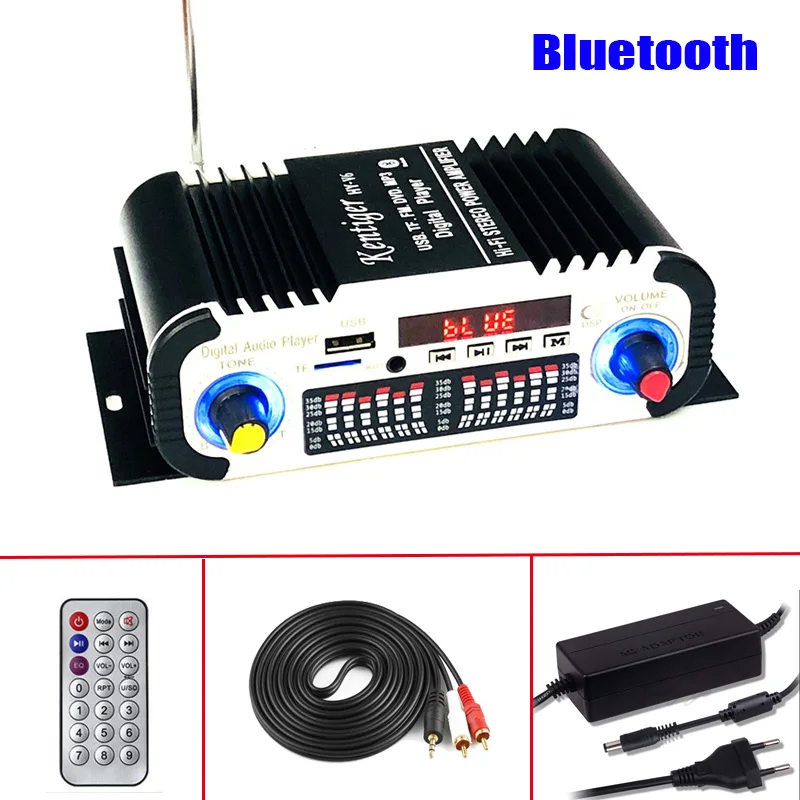 Kentiger-車と家庭用のリモコン付きHi-Fiステレオオーディオアンプ,Bluetooth,tf,USB,dc,12v, hy-v6