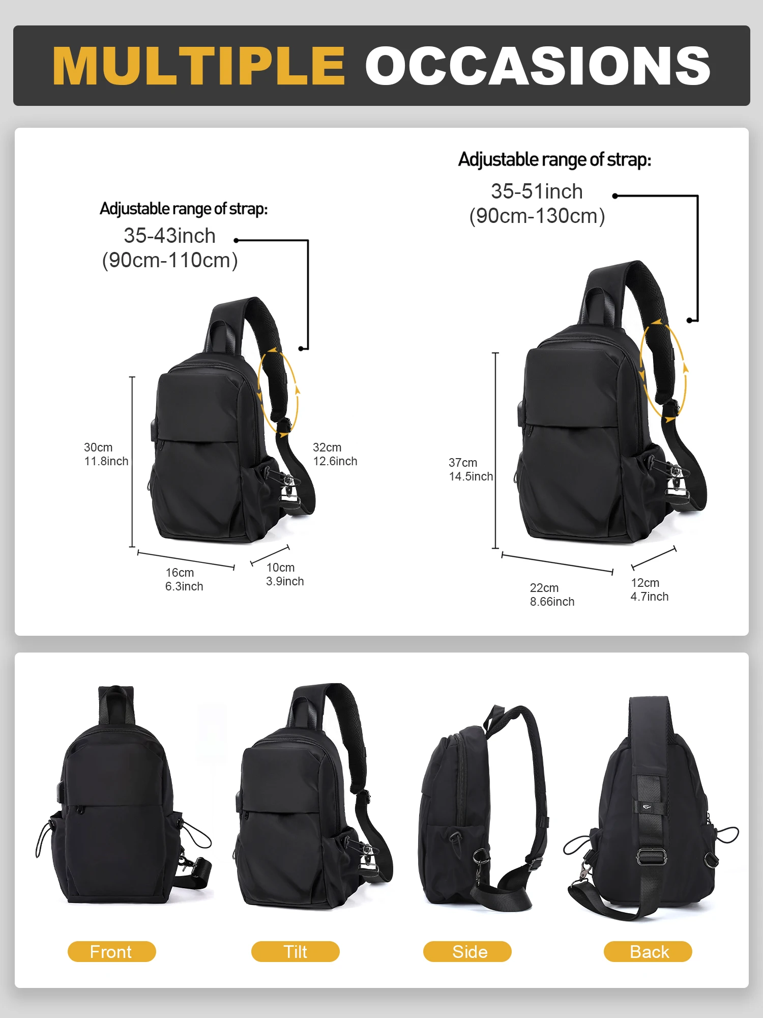 حقيبة ظهر رجالية متعددة الوظائف ، حقيبة كروس بودي ، حقيبة صدر ، حقيبة شارع ، حقيبة كتف متقاطعة كاجوال ، أسود ، علامة تجارية عصرية #4