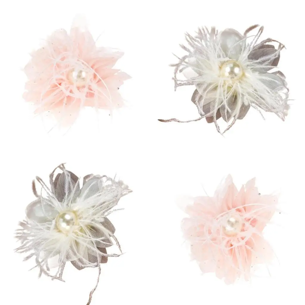 

R1WE Pearls Flower Sew Brooch Trimmings Artistic Applique for Dress Hair Clip