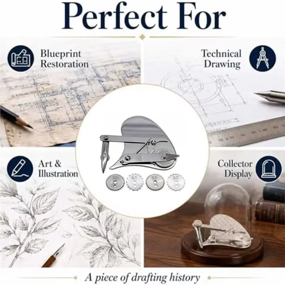 Vintage Precision Ruling Pen Set Solid Alloy Material Interchangeable Wheels Mechanical Gear Train Comfortable Handheld Shape
