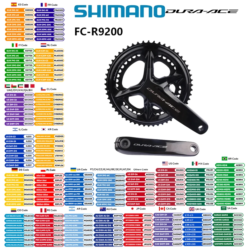 Shimano DURA-ACE FC-R9200 2x12s Pedaleira HOLLOWTECH II Roda dentada 167.5mm/170mm/172.5mm/175mm 50-34T/52-36T para bicicleta de estrada
