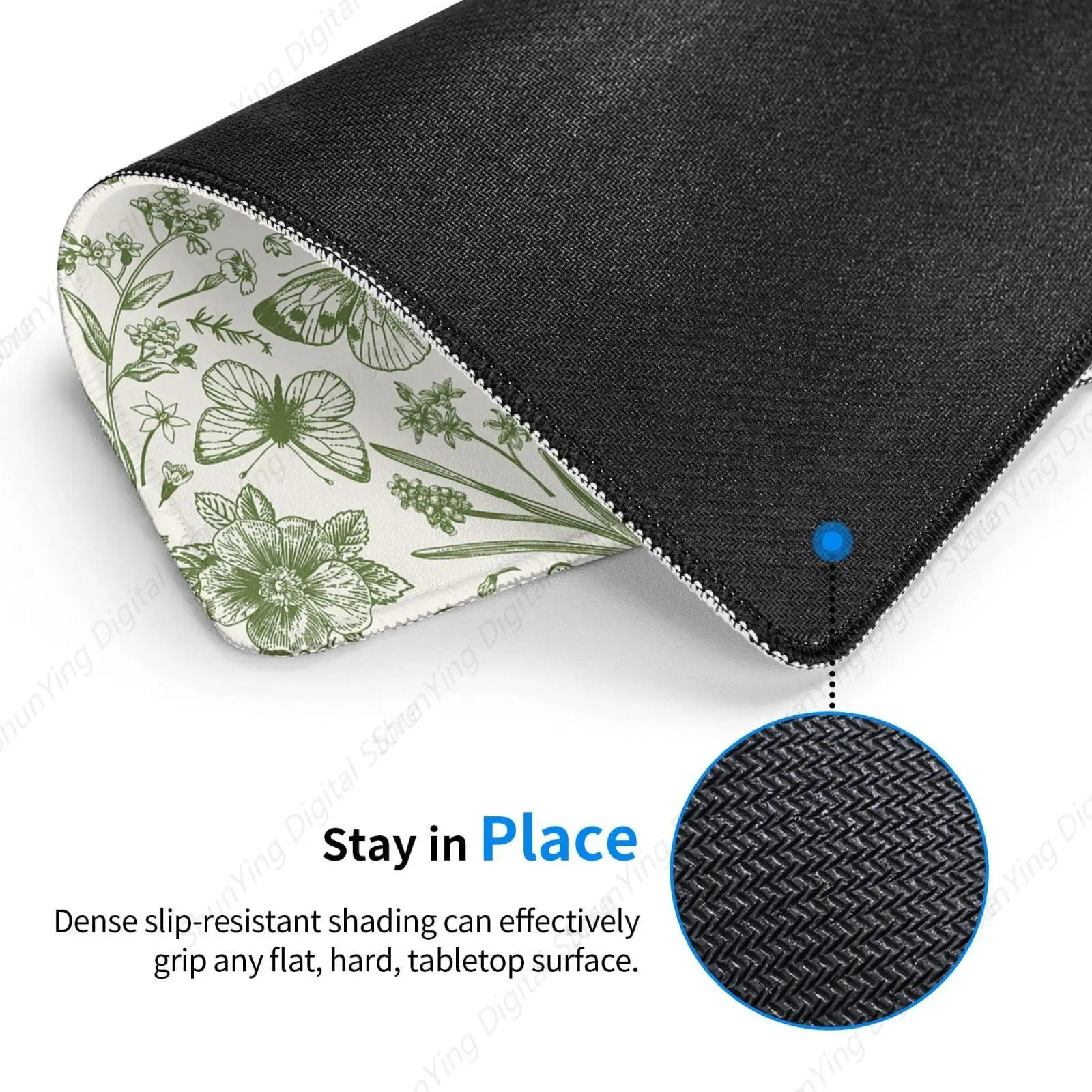 Tapete de mouse estampado floral verde e planta, mesa de escritório, mouse pad para jogos, antiderrapante 25*30cm