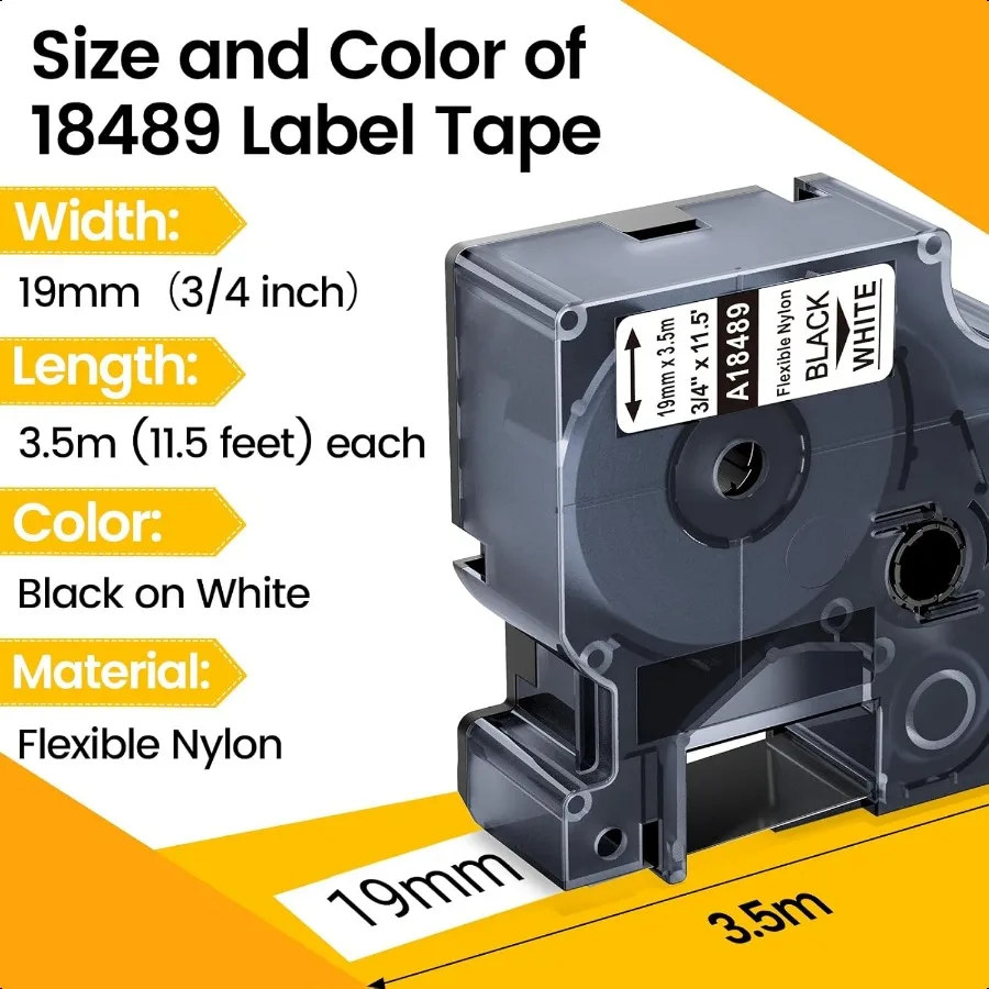 6팩 18489 DYMO Rhino 산업용 유연한 나일론 3/4인치 라벨 테이프 교체품, DYMO Rhino Pro 4200 5200 5000 6000 3와 호환