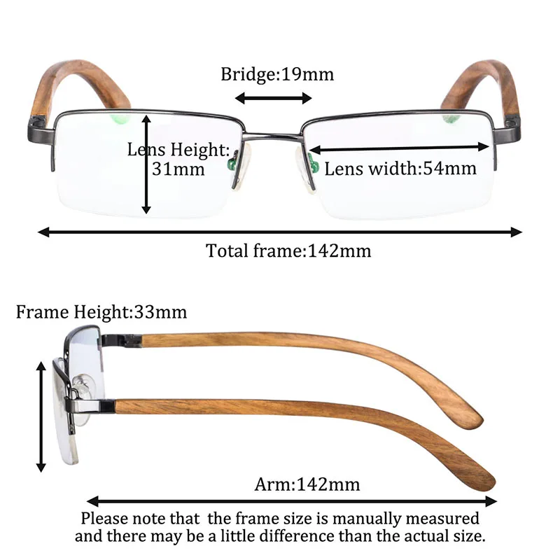 SHINU Men's glasses Prescription glasses men half frame wooden eyeglasses bigger face Myopia glasses  -5.0 high index lenses