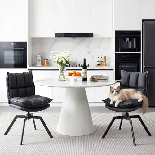 Swivel Dining Chairs Set of 2, 360°AUTO Swivel Cat Scratch Resistant Faux Leather Chair with Padded Seat, Sturdy Metal