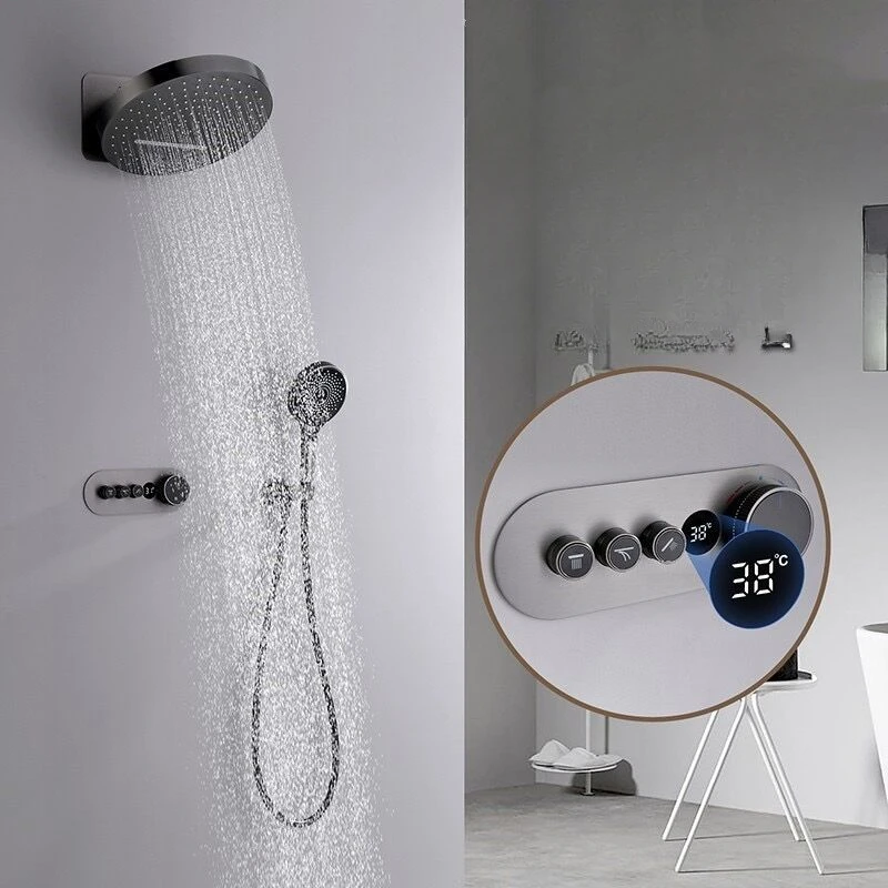 Gun gray white concealed shower concealed constant temperature digital display Feiyu Waterfall water set