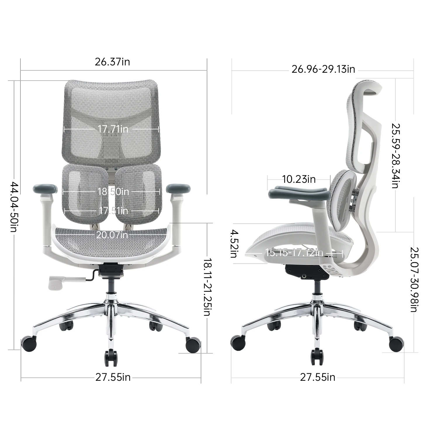 Cadeira ergonômica de escritório SIHOO-Doro com suporte lombar duplo, encosto ajustável de 5 níveis, braços 4D, 135 ° Max, ângulo de reclinação, S100