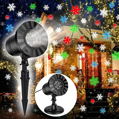 Snowflake Laser Projector Light LED Christmas Holiday Landscape Lamp With Ground Stake 180degree Rotation Adjustable Party Decor