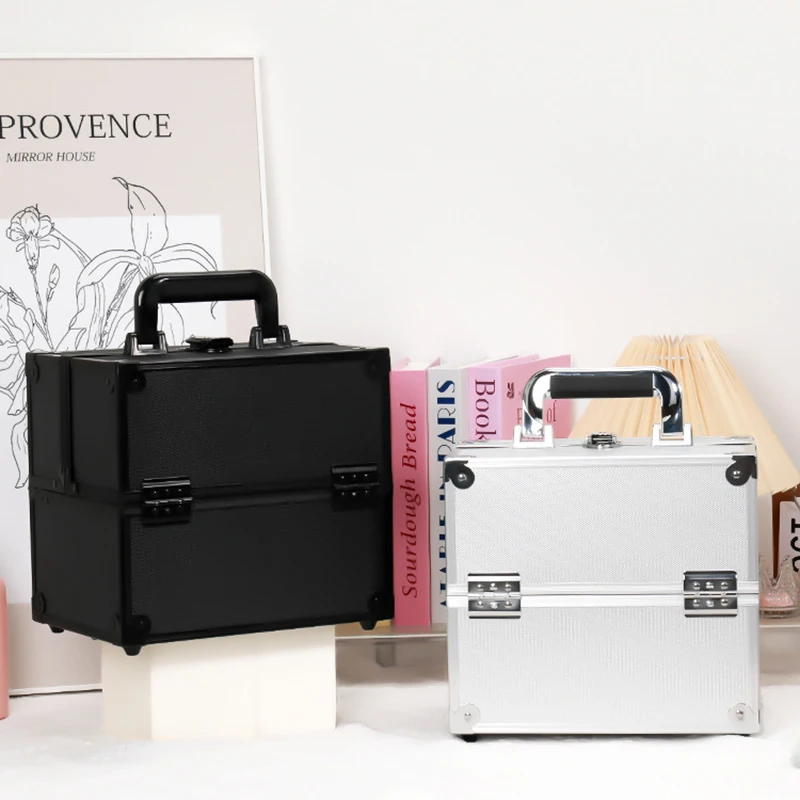 

Professional Makeup Box Aluminum Alloy Three Layer Large Capacity Beauty Nail Art Embroidery Tool Boxs Cosmetics Storage Case
