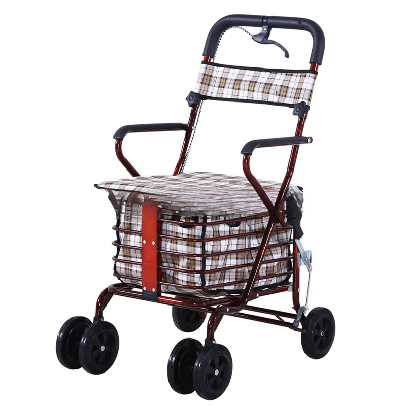 Foldable Shopping For Elderly, Four Wheel Reinforced, Durable And Lightweight, Sit, Grocery Cart