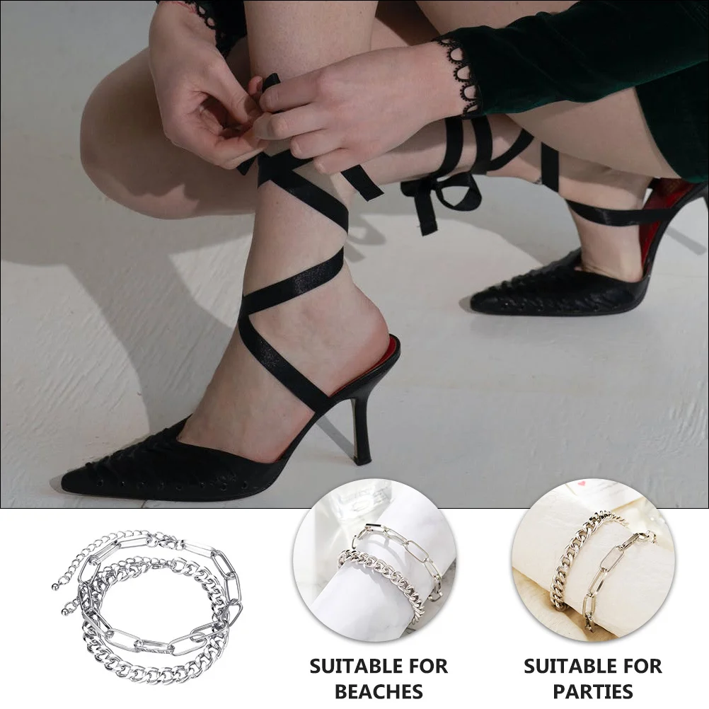 

2 set Chain Bracelet Set For Women Beach Party Wedding Travel Jewelry Gift Sturdy Ankle Bracelet Ankle Decor Accessory