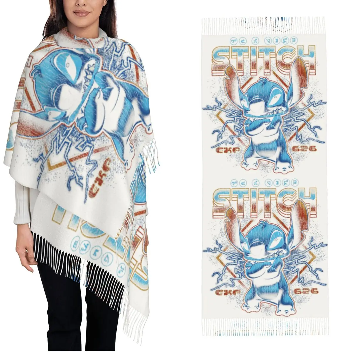 

Теплый мягкий зимний шарф-палантин Lilo & Stitch с принтом «Руки в ладонях», женский, люксовый, 2024, большой размер