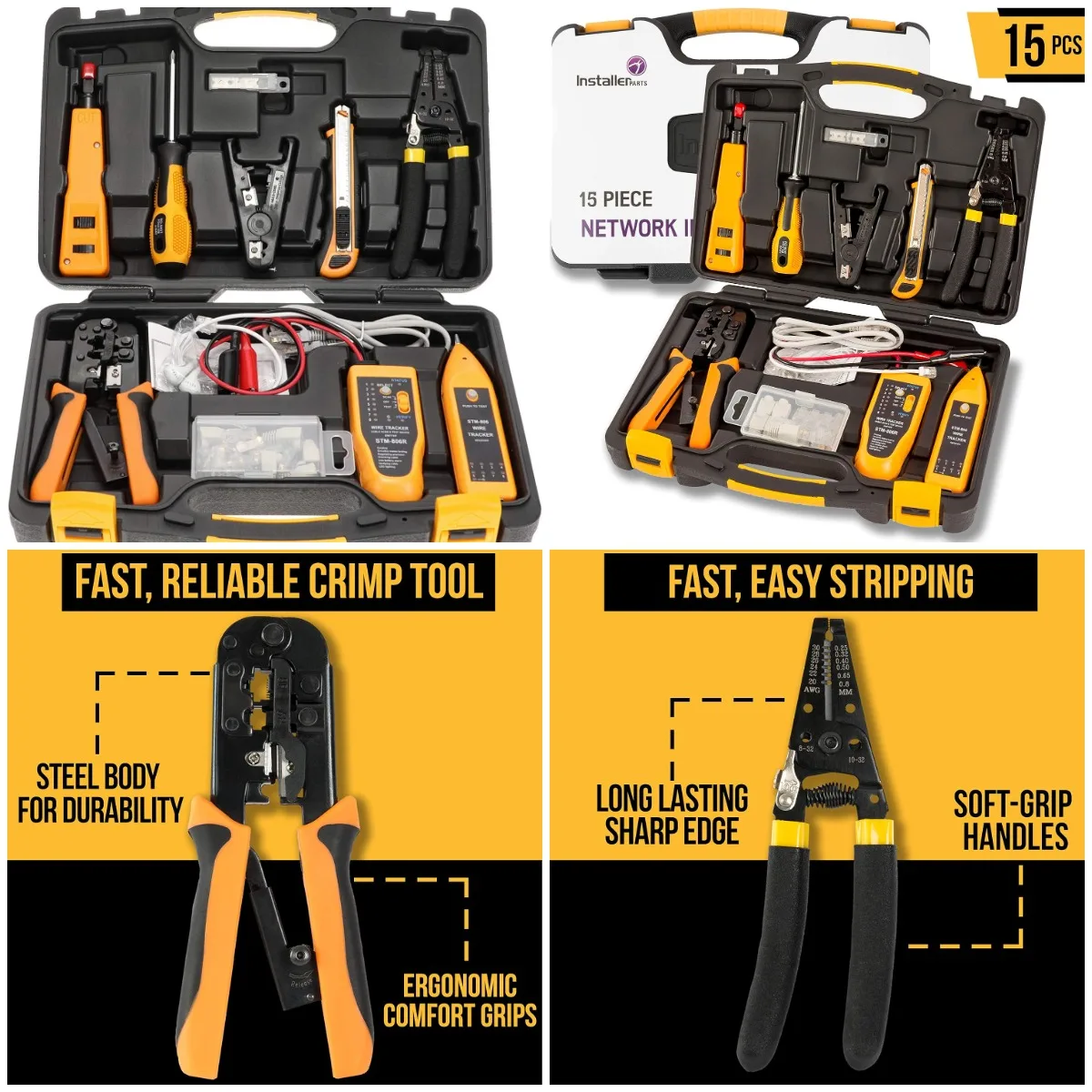 

Профессиональный набор сетевых инструментов 15-в: щипцы для RJ45, тестер кабеля Cat5/Cat6, инструмент для зачистки проводов, резак, инструмент для удаления, отвертка