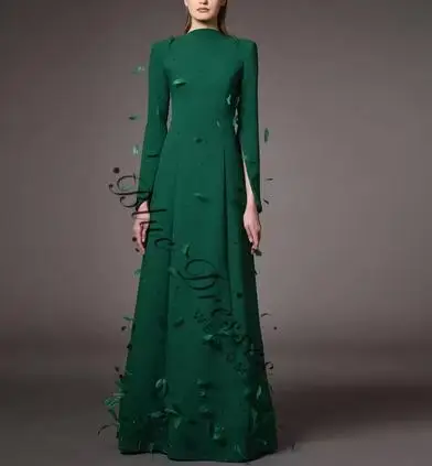 abito da ballo personalizzato Abito da festa formale personalizzato aperto sul retro maniche lunghe perline Una linea Abiti da sera arabi sauditi lunghi