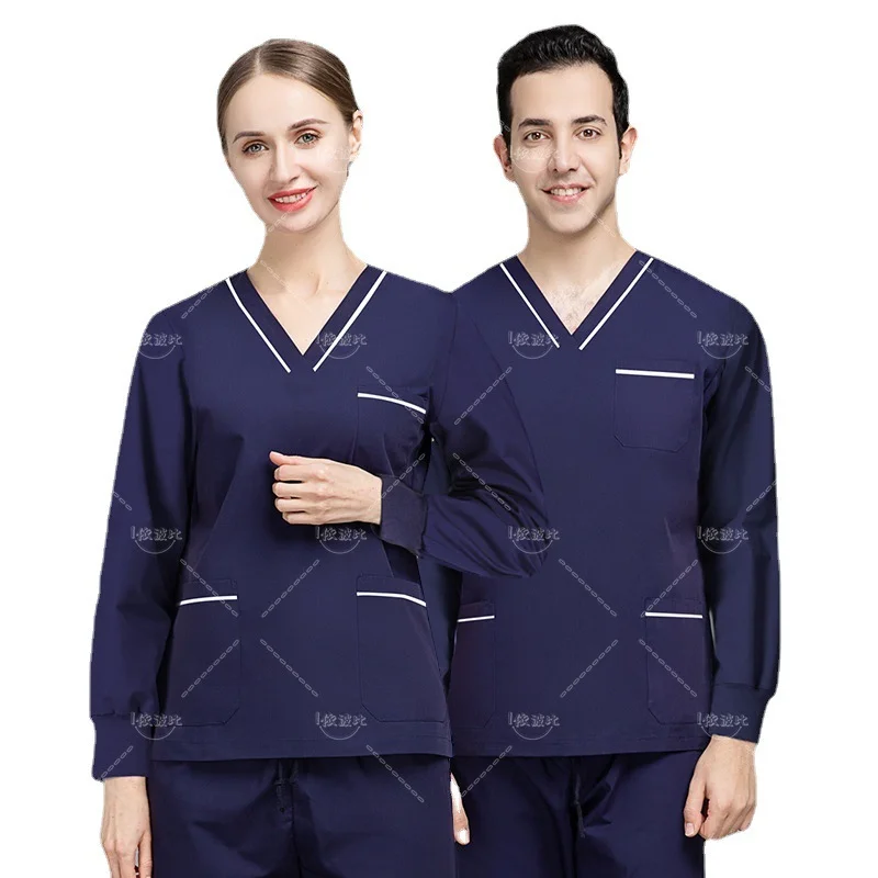 Solid beauty salon workwear Unisex Scrub Set Dentist Pharmacy Hospital Surgical gowns Doctor Nurse Long sleeved work uniform