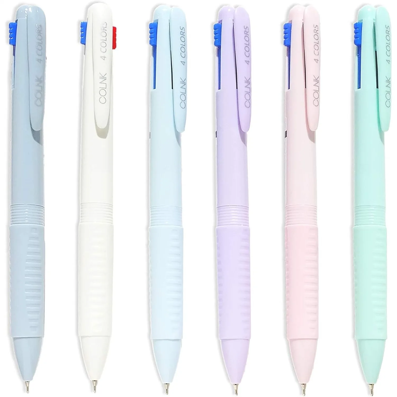 

4-in-1 Multicolor Ballpoint Pen 0.5mm Fine Point, Colored Pens for Planner Journaling, Assorted Ink, 6-Pack