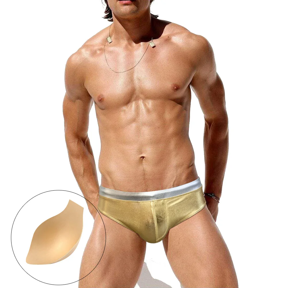 Bañadores Boxer plateados bronceados para hombre, bañadores profesionales antivergüenza