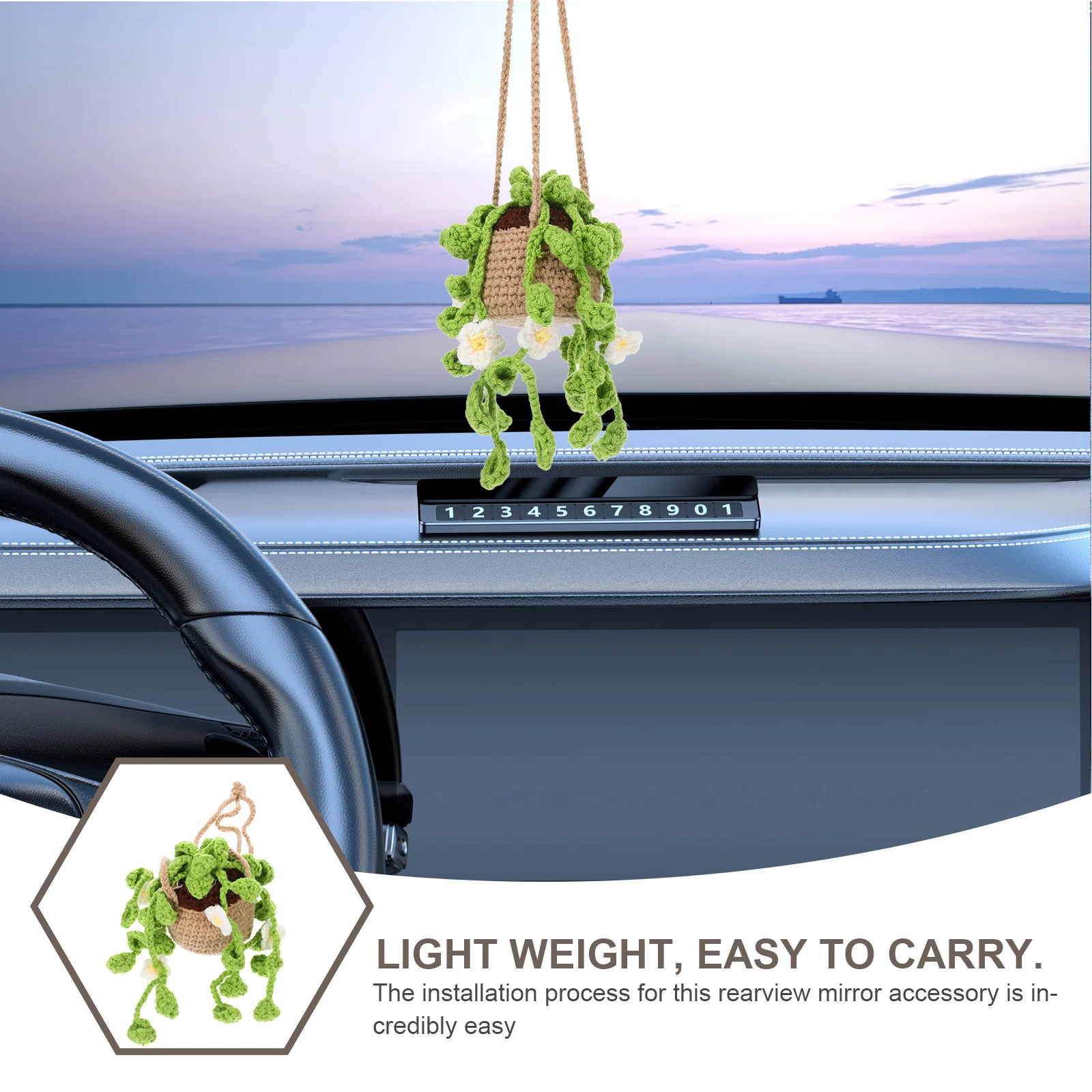 

Crochet Car Mirror Hanging Decor Unique Design Versatile Use Home Car Decor Gift Option Crochet Mirror Hanging