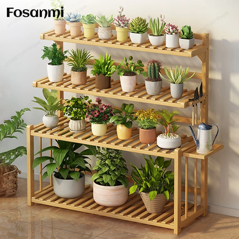 Floor-standing Balcony Living Room Courtyard Plant Rack Solid Wood Green Plant Pot Display Rack Log Gardening Flower Rack