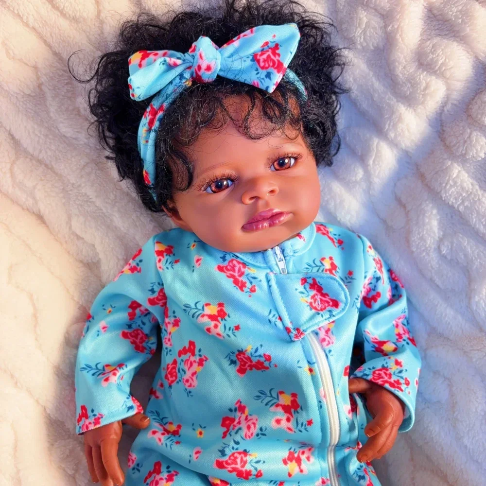 Risbecko 20 Inch Lifelike Black Skin Reborn Baby Doll- African American Cute Doll Soft Touch - Birthday Gift/Christmas Gifts